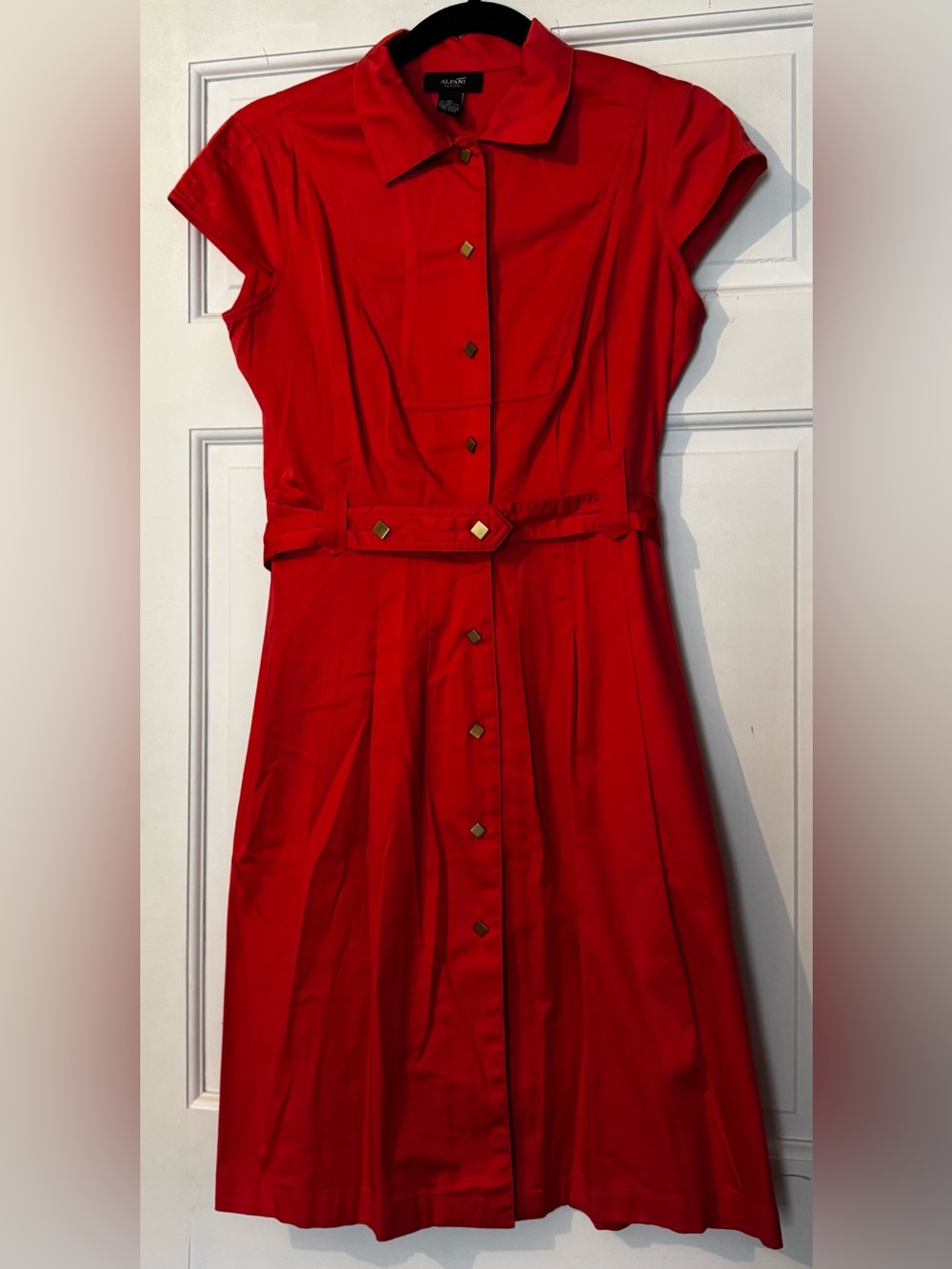 Red Belted Shirt Dress - Women
